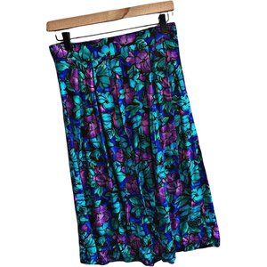 Vintage Bold Floral Print Pleated Midi Skirt 8